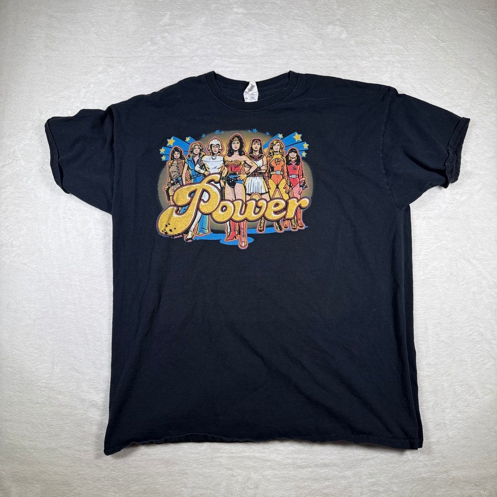 Fruit of the Loom Power Graphic T Shirts Black 2XL Retro Vintage Style Mens